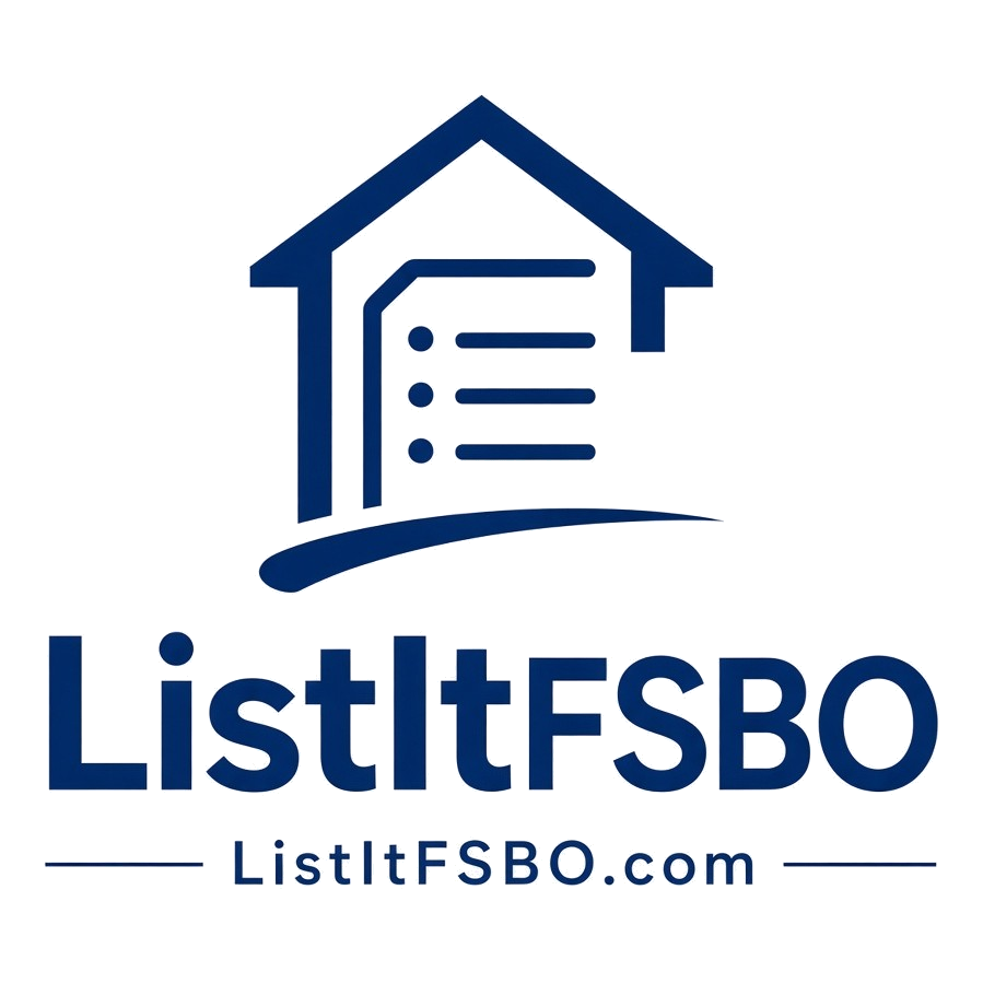 ListItFSBO logo: a navy house outline containing a checklist, above the ListItFSBO wordmark and ListItFSBO.com